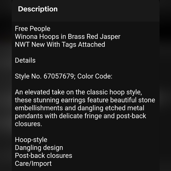 Free People Winona Hoops In Brass Red Jasper Boho Dangles - Picture 5 of 7